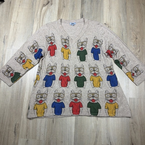 Shana Sweaters - Shana Women's Sweater Large Frenchie‎ Graphic Oversized Knit Wool Novelty Top
